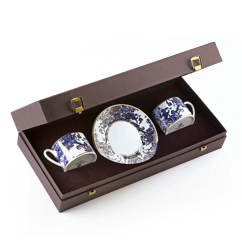 Tea Cup & Saucer AZULEJOS Set of 2 in Luxury Box diam. 3.3in, H 2.3in, cap. 7.5 oz, Saucer diam. 6in