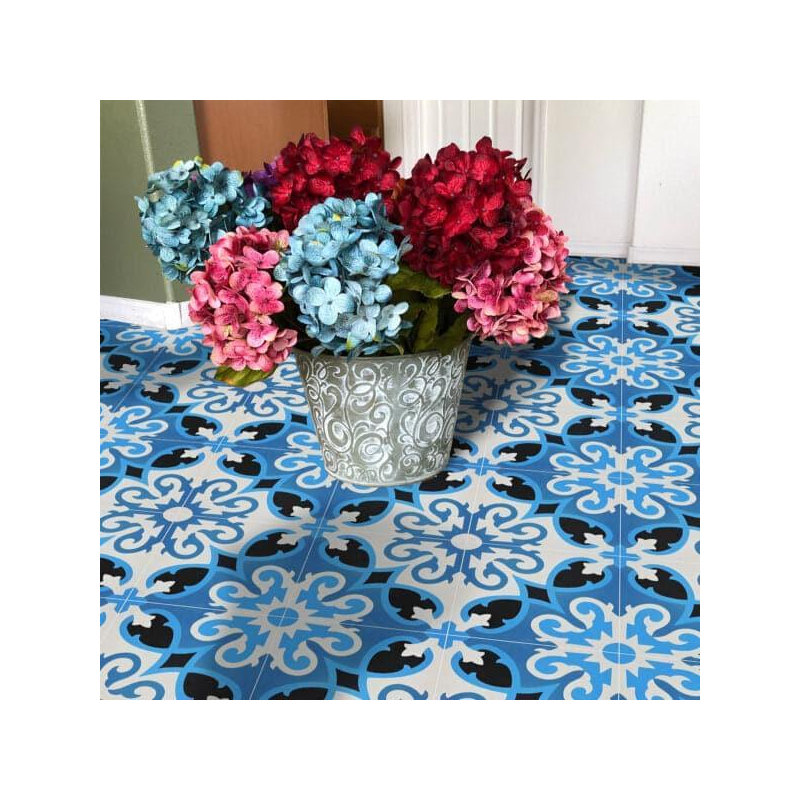 Agadir 8" x 8" Cement Patterned Wall & Floor Tile, Blue/White