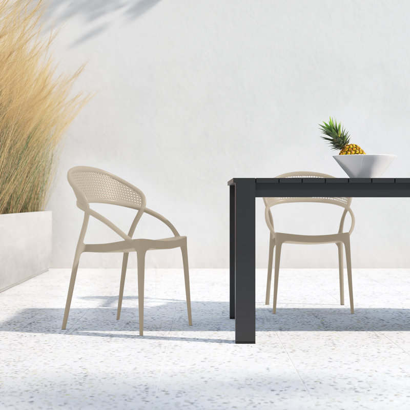 Farrah Stacking Patio Dining Armchair, Taupe