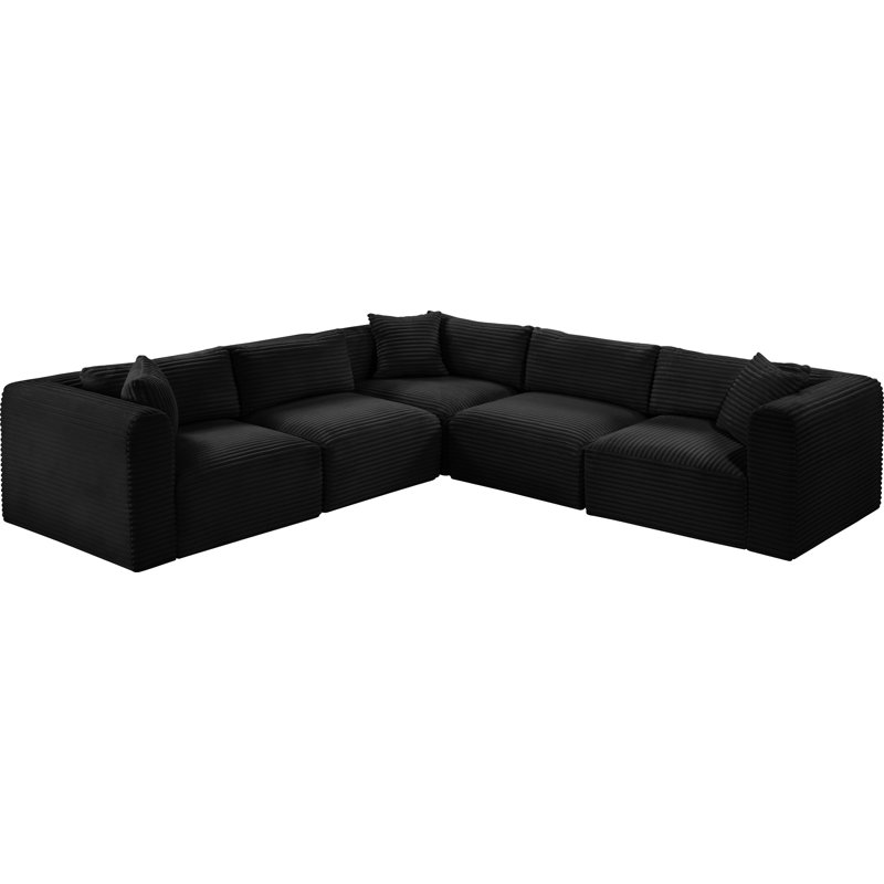 Canapé modulaire en L Carmean Performance, Tissu velours côtelé texturé noir, 2 sans accoudoirs, 3 en coin