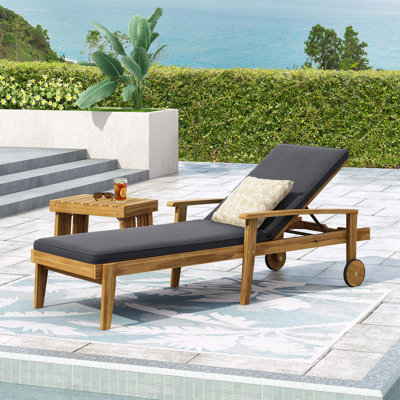 Strausbaugh Outdoor Acacia Wood Chaise Lounge , Cushion Included