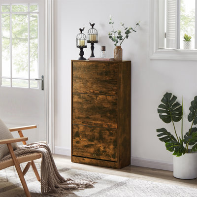 Three-Tier Wooden Shoe Cabinet For Storing 18-20 Pairs Of Shoes