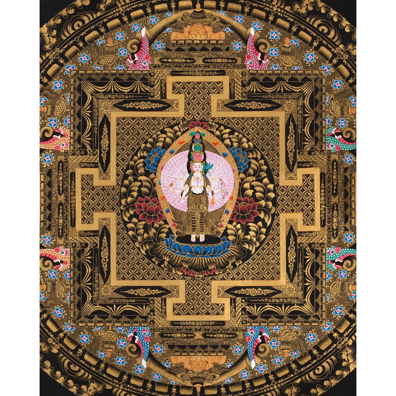 Chengrezig Golden Mandala (Brocadeless Thangka)