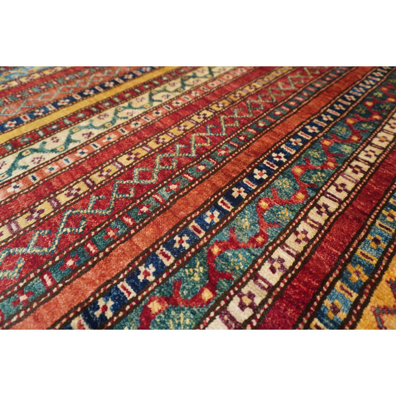 Aryana Wool Striped Area Rug in Red