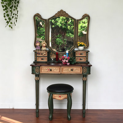 Table de coiffeuse peinte vert forêt
