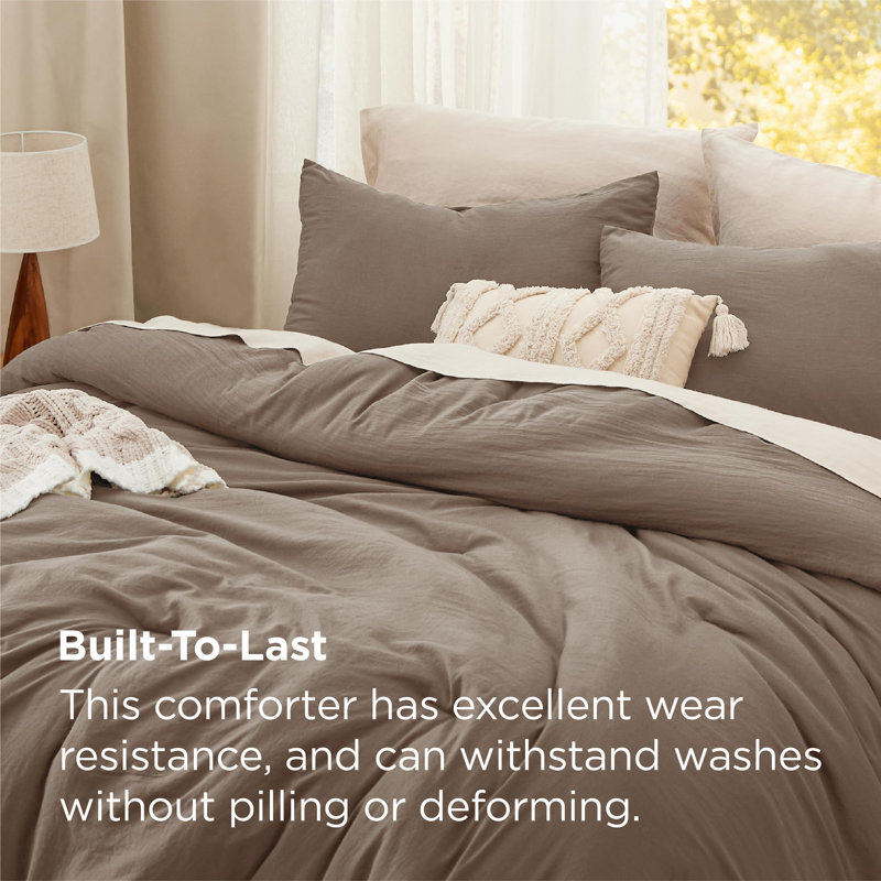 Bedsure Reversible Prewashed Comforter Set, King Comforter + 2 Standard Pillowcases, Brown