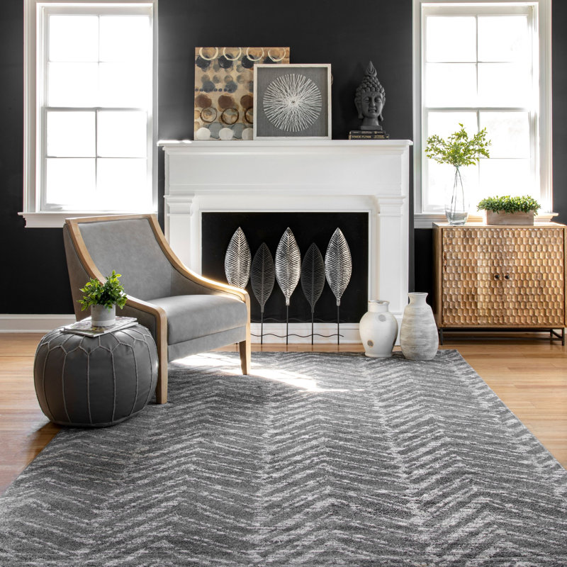 Tapis gris foncé / blanc Ragnar, Rectangle 6 pi 7 po x 9 pi