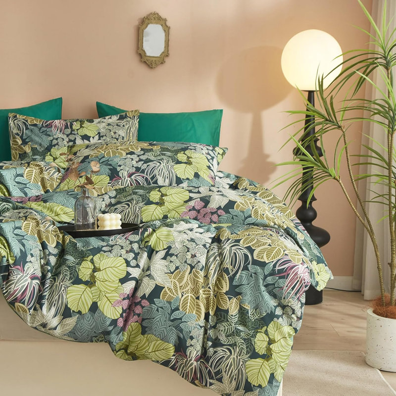 Ensemble d'édredon en microfibre à motif floral toutes saisons Boho, Édredon très grand + 2 taies décoratives très 