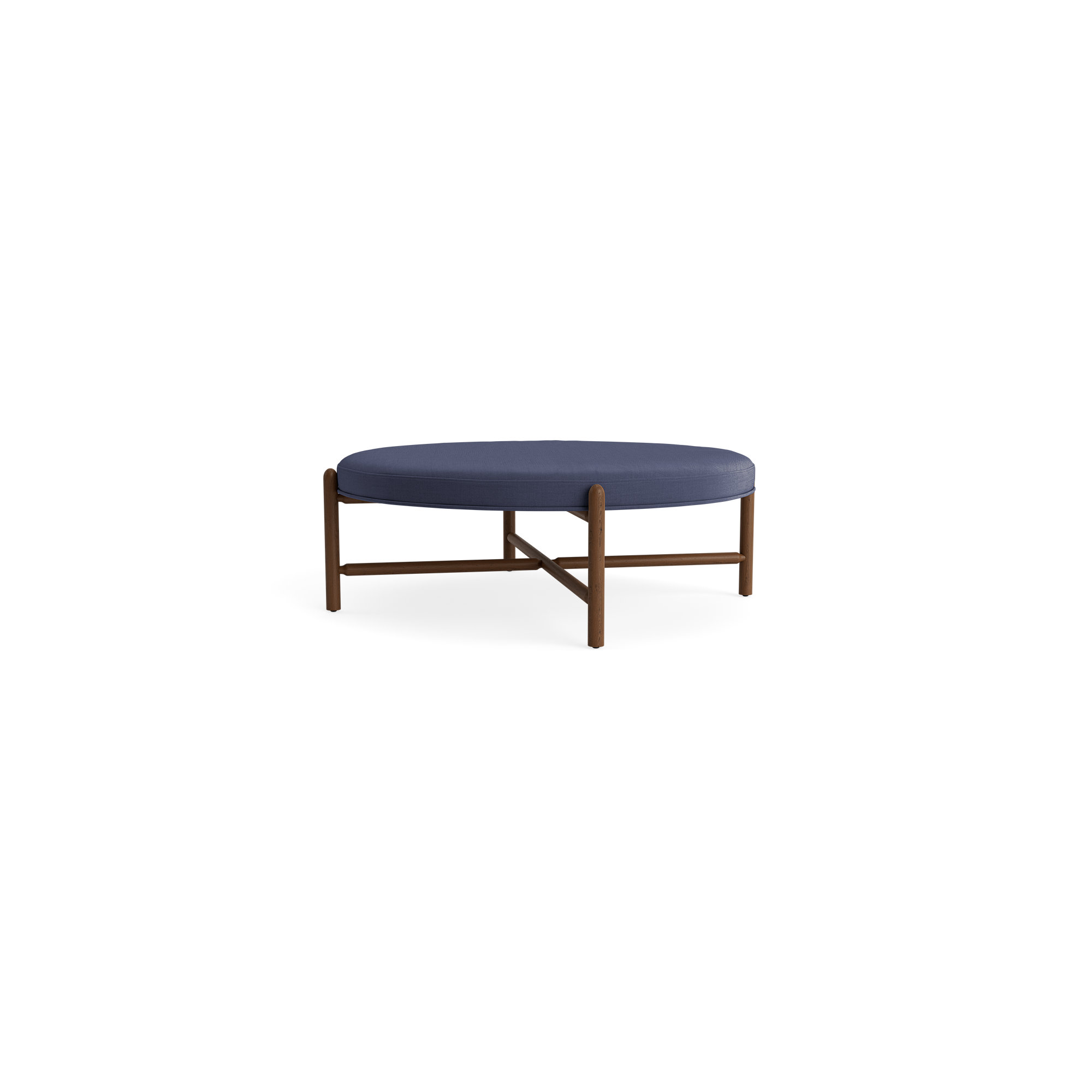 Vane 48" Round Ottoman, Navy, Walnut