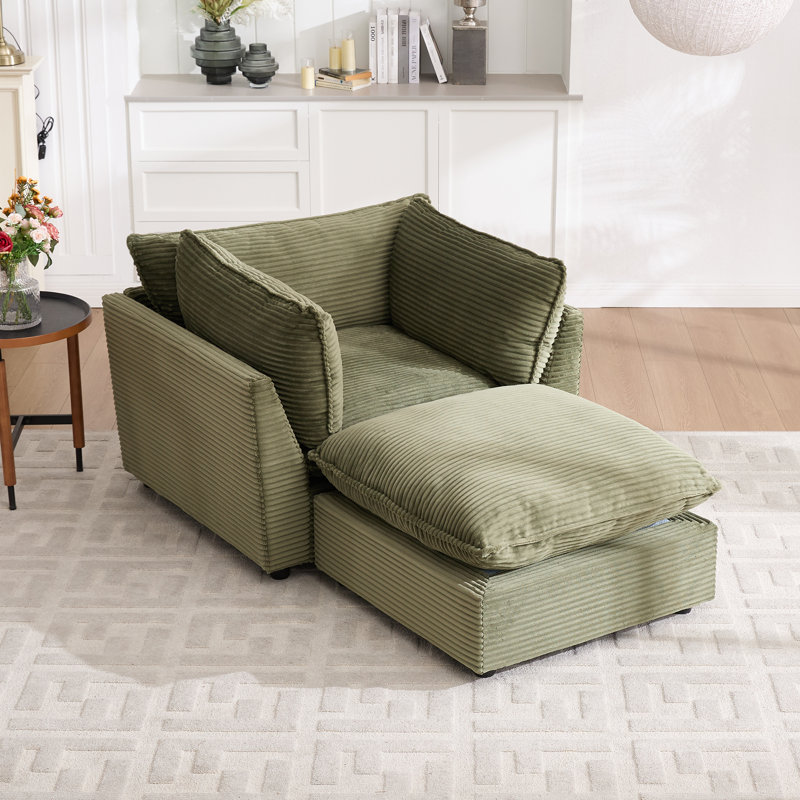 Fauteuil d'appoint avec repose-pieds 44,49 po, Velours côtelé vert
