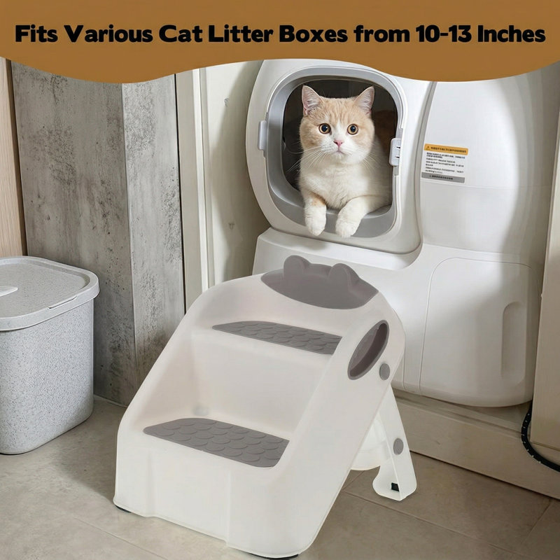 Rampe à chat blanche en plastique pour bac à litière automatique, marches à double couche avec pieds en caoutchouc antidérapants, conçue pour les petits et les grands chats