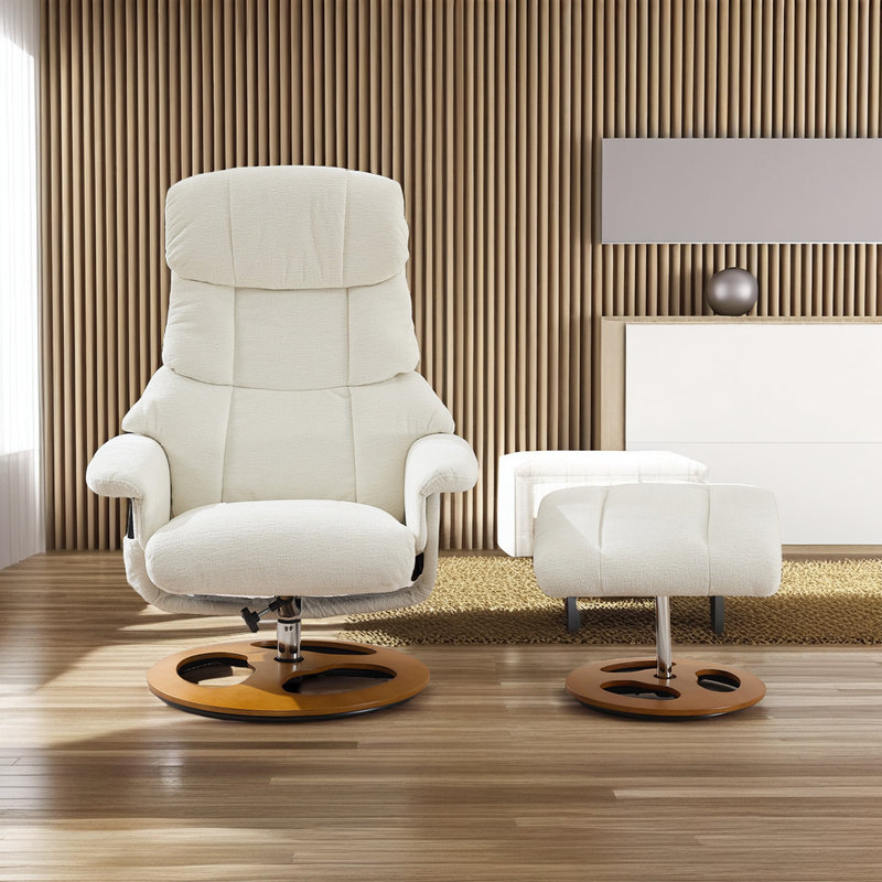 Swivel Recliner Chair with Ottoman – Remote Massage & Heating – 360° Rotation – 140° Recline – Chenille Fabric?, White