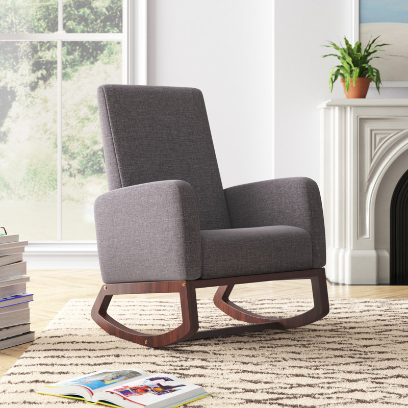 Home Deluxe Solid Wood Modern Rocking Chair With Padded Seat And Arm, Gris