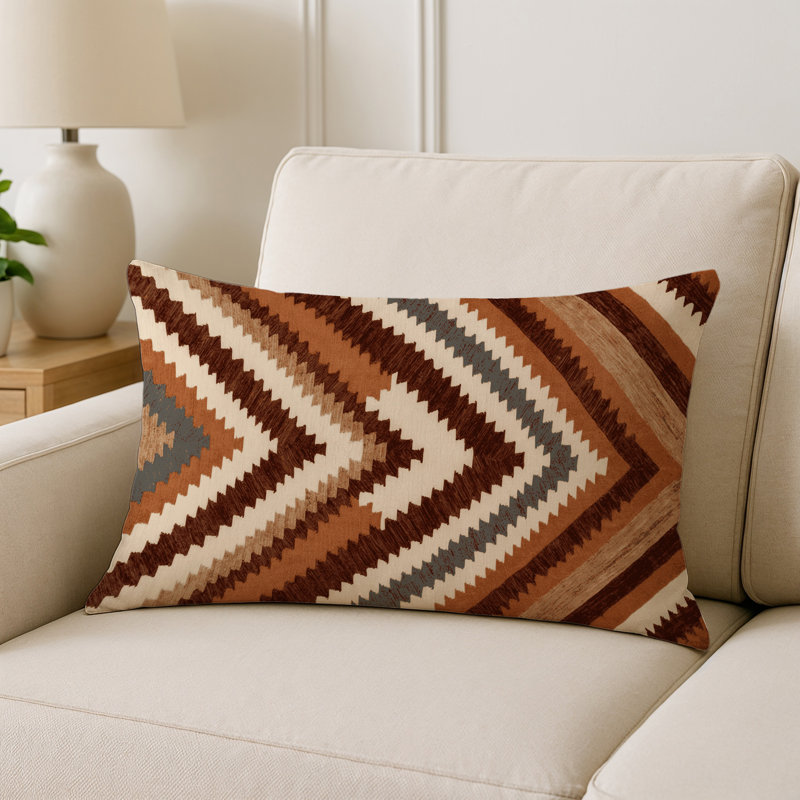 Coussin d'intérieur et d'extérieur, Rectangulaire H 20 po x l 14 po, Terre cuite beige rayé