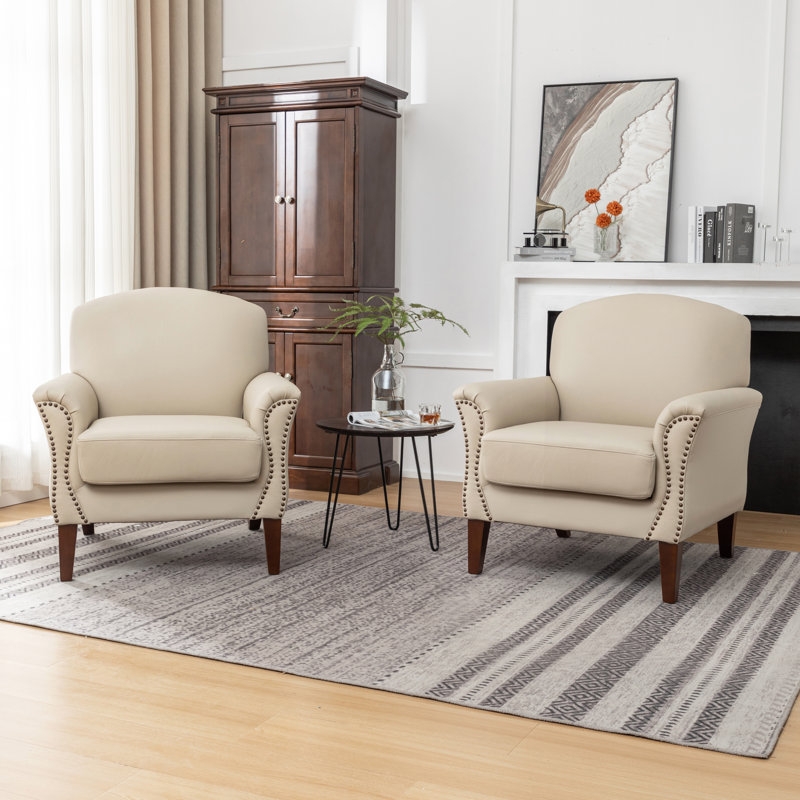 Fauteuil Shalisia, Cuir véritable beige