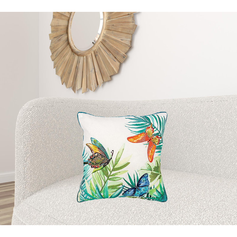 Coussin décoratif blanc et vert papillon