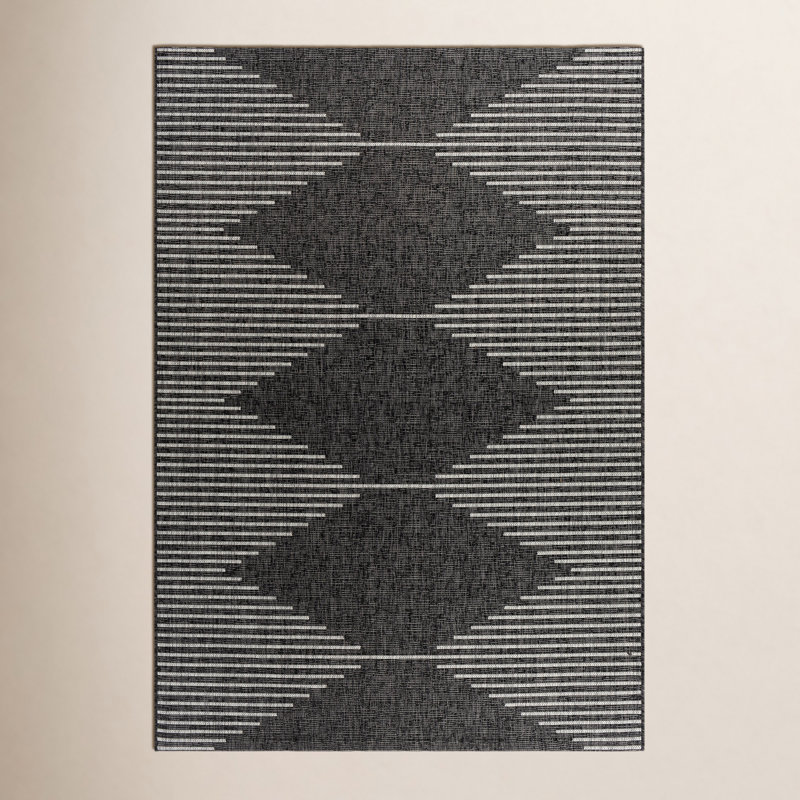 Tapis noir à motif géométrique Abdulazeez, Rectangle 7 pi 10 po x 10 pi 2 po