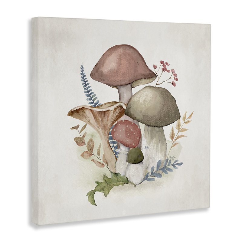 Toile de champignon rose en fleurs, design par Mollie B., H 17 po x l 17 po