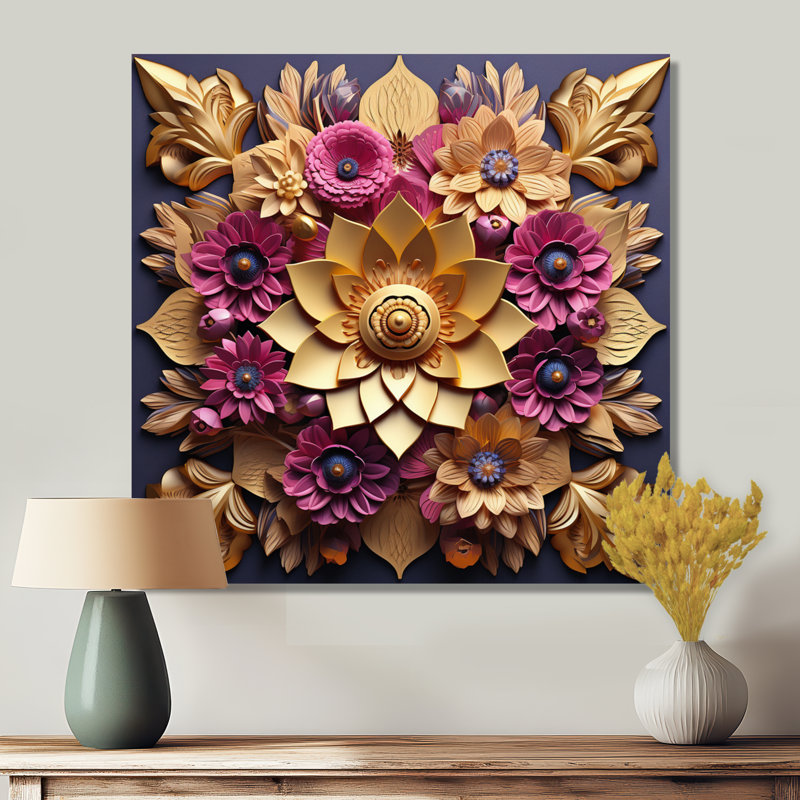 Or majestueux ornemental Lotus - art mural lotus, Toile tendue, H 16 po x l 16 po