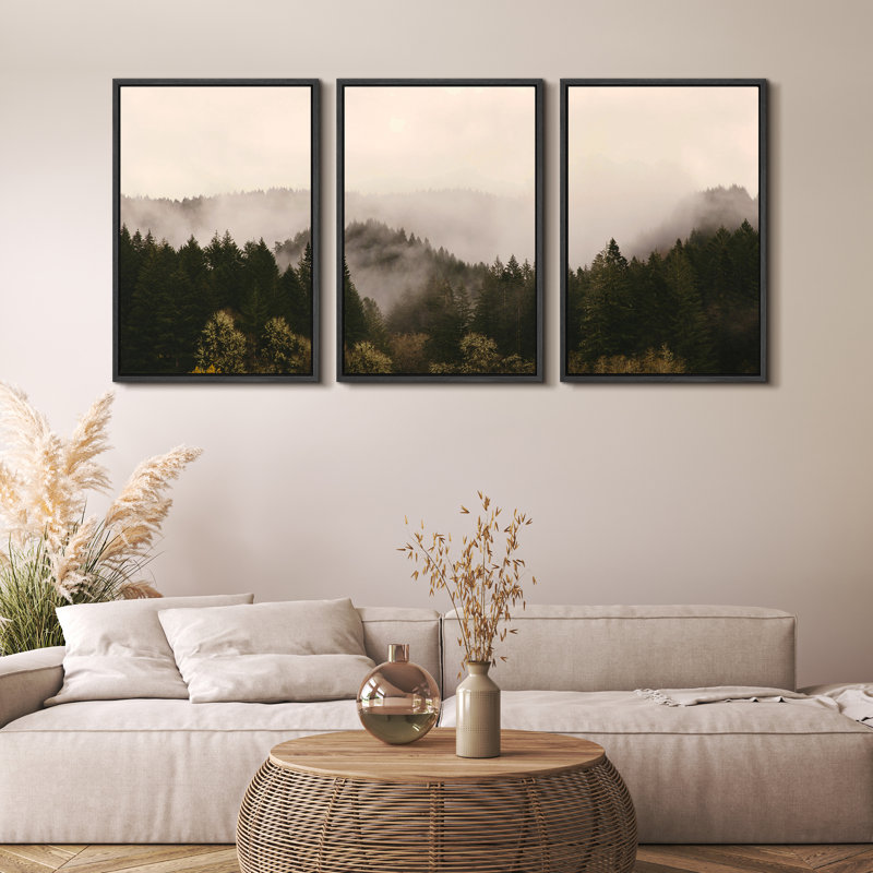 Framed Abstract Landscape Canvas Print in Brown and Green
