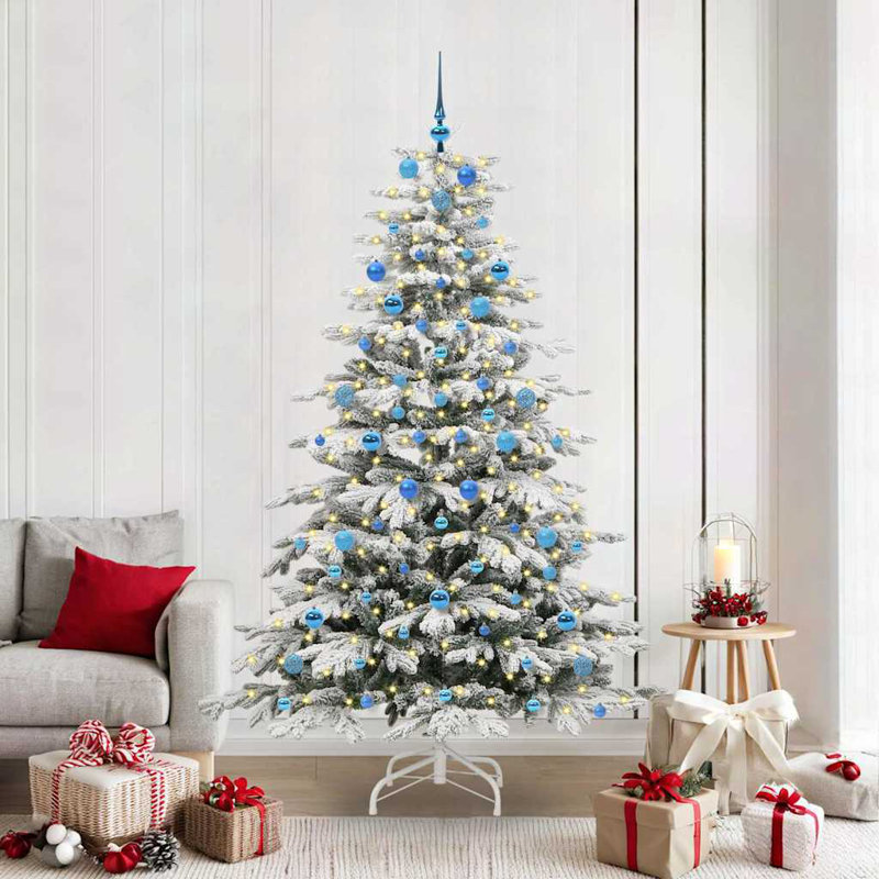 Artificial Hinged Christmas Tree White PE and PVC, 6.89 ft