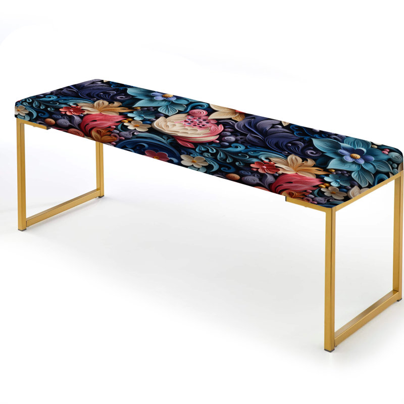 Banc floral rembourré or, Motif de rêverie romantique