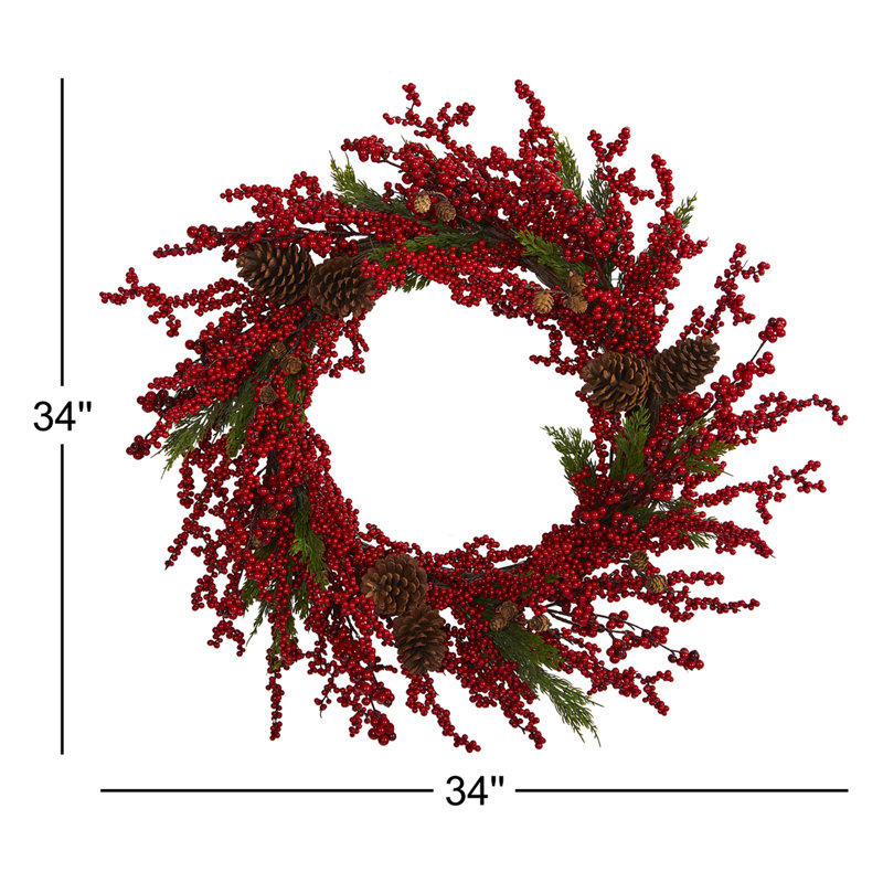 Faux Polyester Wreath, 34" H x 34" W x 4.5" D