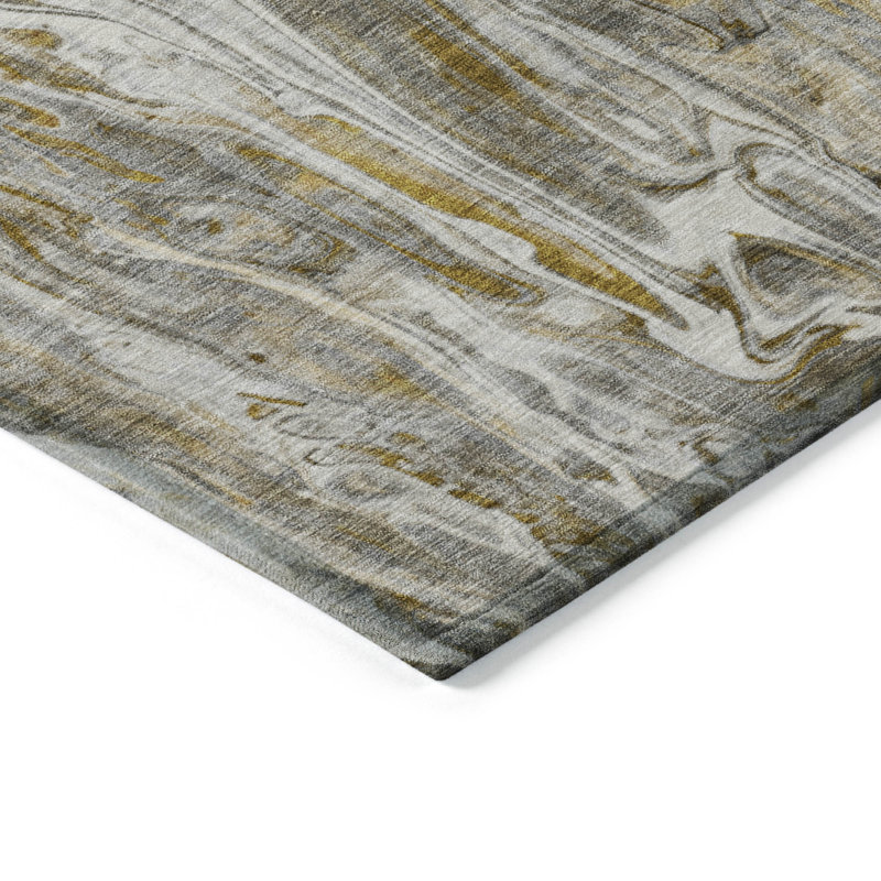 Tapis extérieur lavable abstrait taupe et doré 9 pi x 12 pi brun