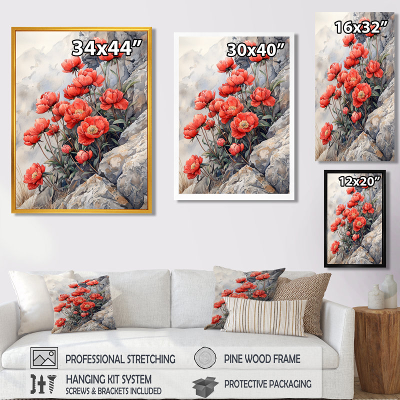 Freeport - Floral Wall Art Prints, H 32 po x l 16 po, Noir, Reproduction encadrée d'une seule photo