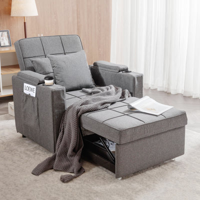 Kevron 35.43'' 3-in-1 Futon Armchair Bed Sleeper with Cup Holders, Side Pockets