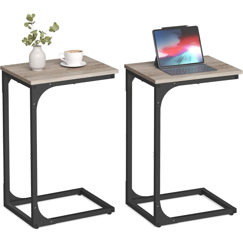 Table d'appoint en forme de C, petite table d'appoint pour canapé, table de canapé avec structure en métal pour le salon, la chambre à coucher et le chevet (2 pièces)