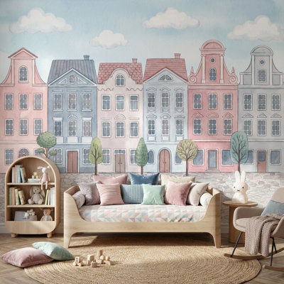 Murale rétro Whimsical Townhouse