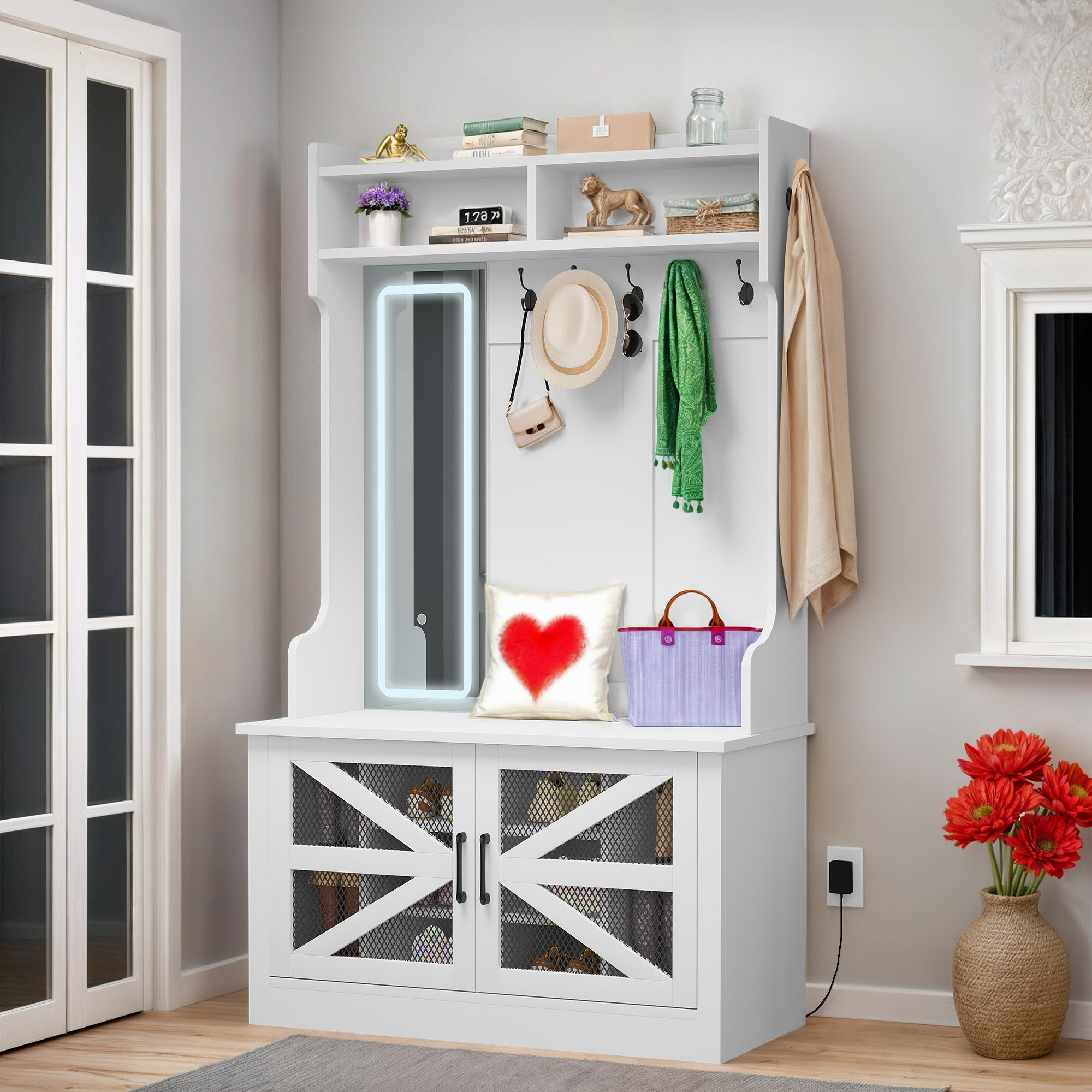 Gracie Oaks Freerk Hall Tree 42.1'' Wide with Bench and Shoe Storage