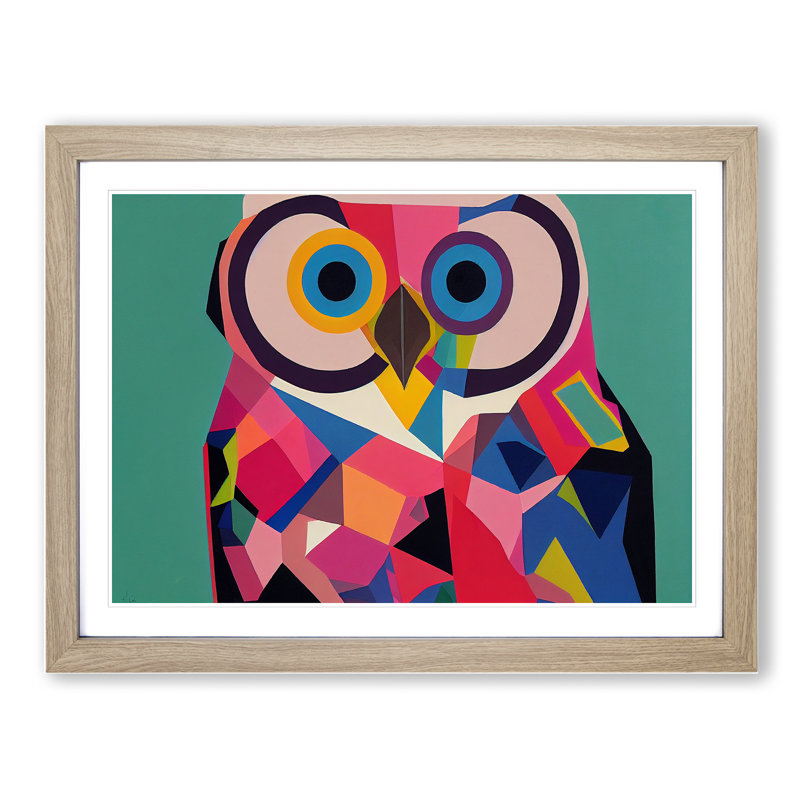 Abstract Owl in Colour - Framed Print, 46cm H x 64cm W x 2cm D, Oak