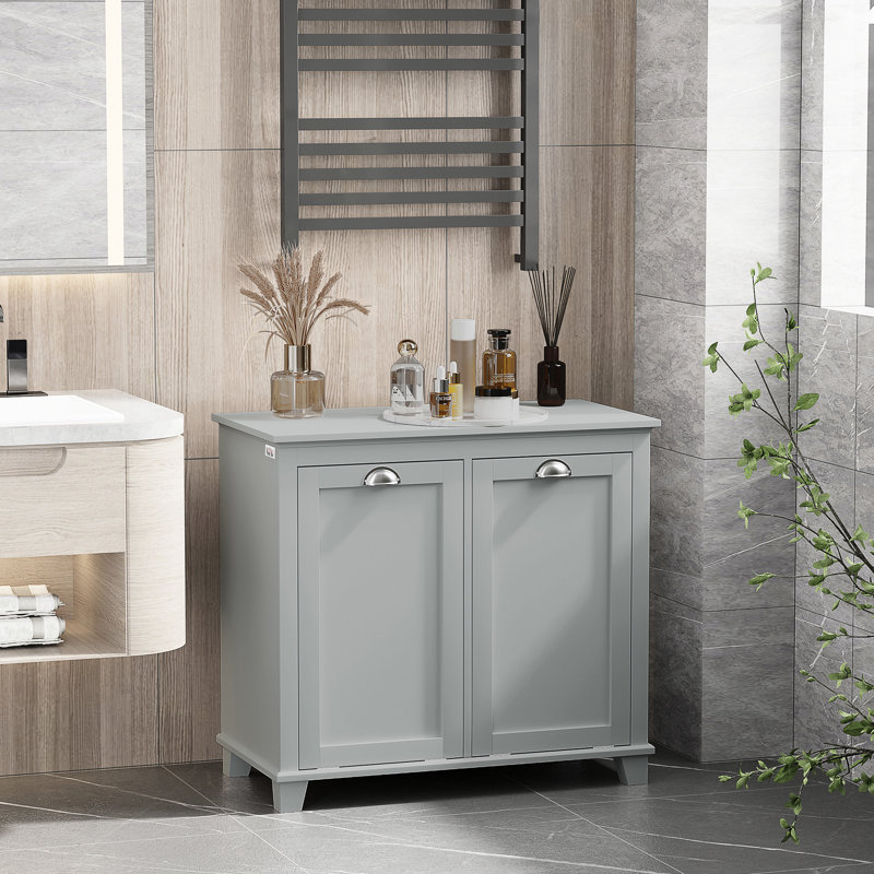Armoire de rangement grise pour la salle de bain, panier à linge inclinable avec deux compartiments - spacieux pour le rangement des articles, fabriqué, facile à entretenir, avec surmatelas, l 30 po x P 15,83 po et H 27,5 po suffisant