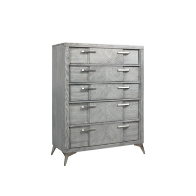 Commode 5 tiroirs en placage assorti gris
