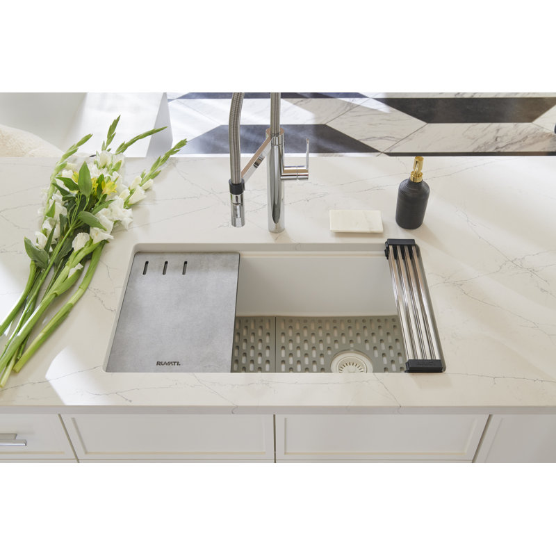 Ruvati 33" L x 19" W Undermount Kitchen Sink with Accessories, Arctic White