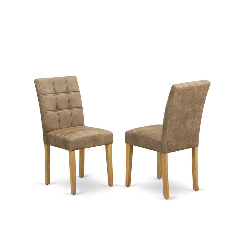 Chaises de cuisine Amelius Parsons - siège rembourré en tissu de polyester texturé brun et dossier capitonné à boutons - finition chêne, ensemble de 2