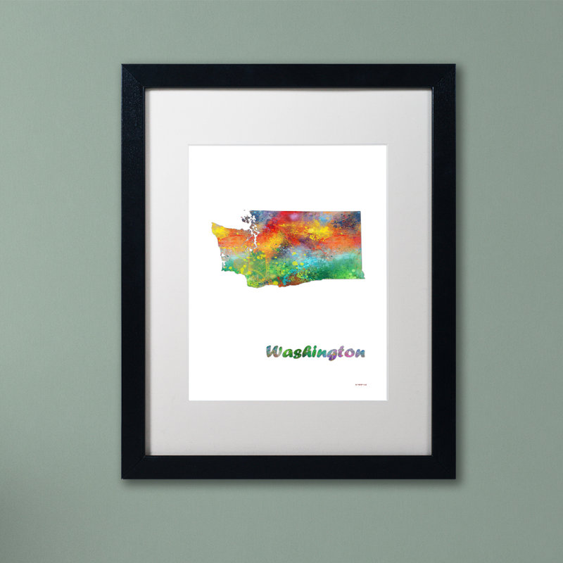 « washington state map-1 », impression encadrée encadrée, H 14 po x l 11 po x P 0,5 po, Noir