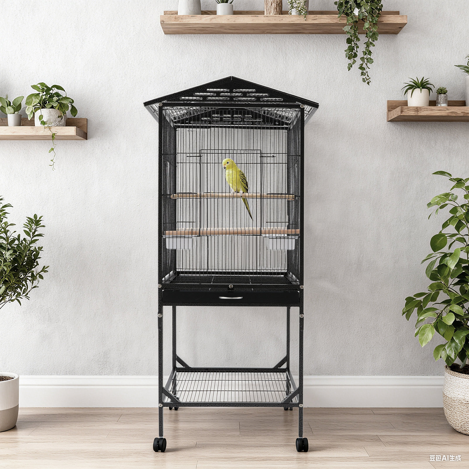Picture of Ebern Designs Metal Bird Cage, Bird Cage With Play Open Top, Wheels ...