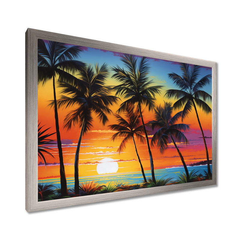 «Colorful Bold Palm Trees Landscape IV - Palmiers et palmiers», art encadré, H 12 po x l 20 po x P 1 po, Cadre simple argenté