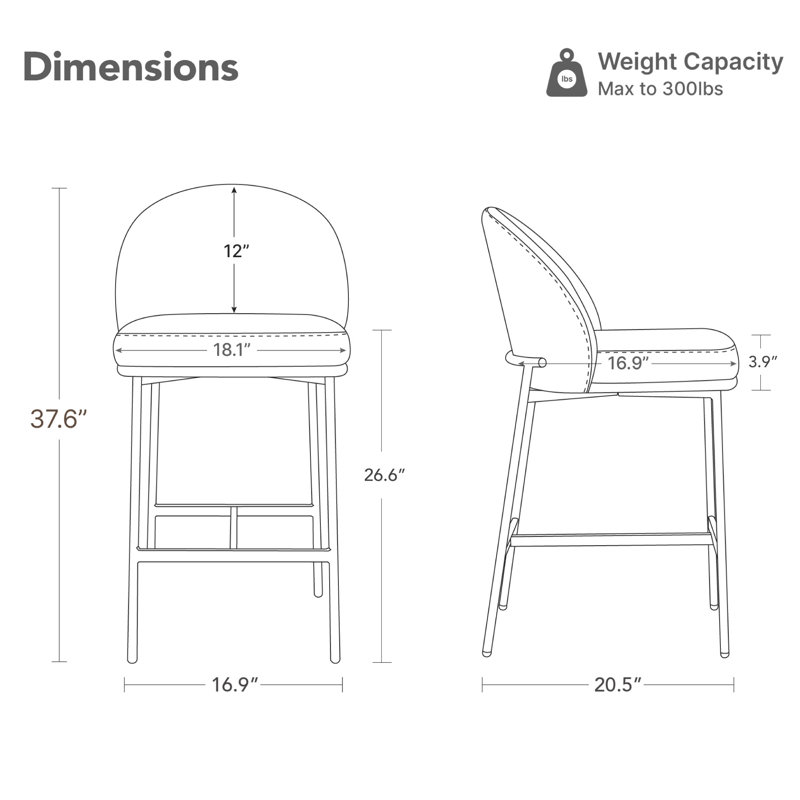 27'' Modern Counter Stools With Metal Frame, Moss Green Seat/Light Bronze Frame