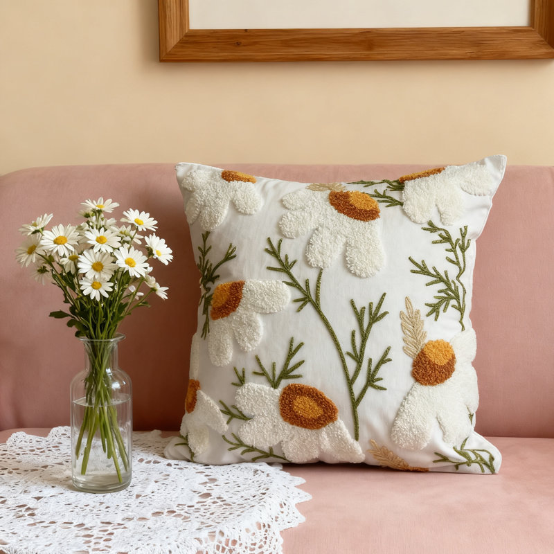 Housse de coussin floral 1 pièce Diasy blanc