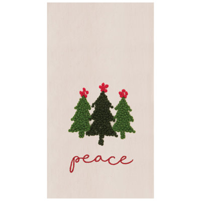 Torchon 100% coton brodé Peace Trees