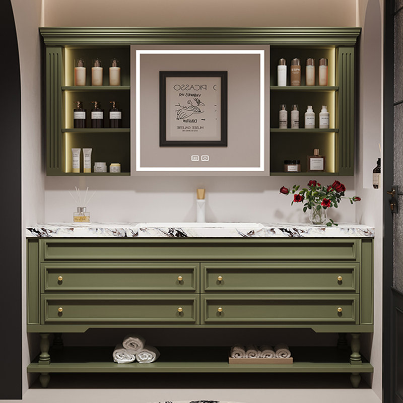 Armoire de salle de bain rétro française, Vert, H 32,3 po x l 59 po x P 21,7 po