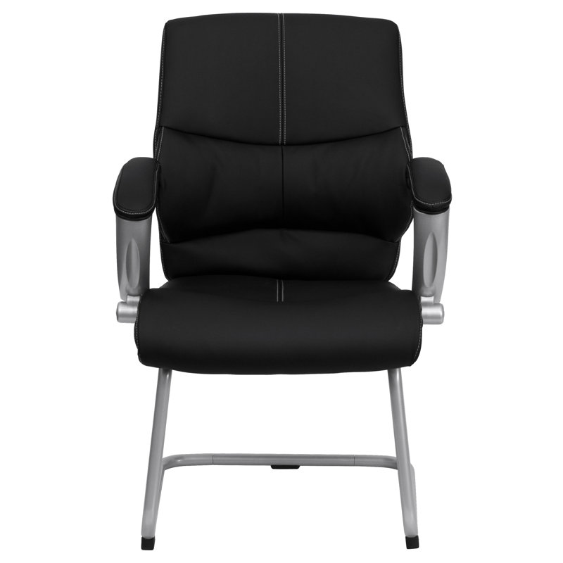Black Leather Executive Swivel Office Chair with Metal Base