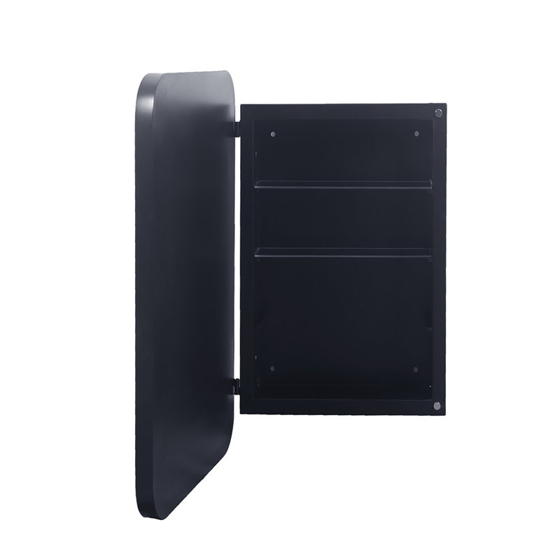 Armoire à pharmacie encastrée en métal noir avec miroir et tablettes