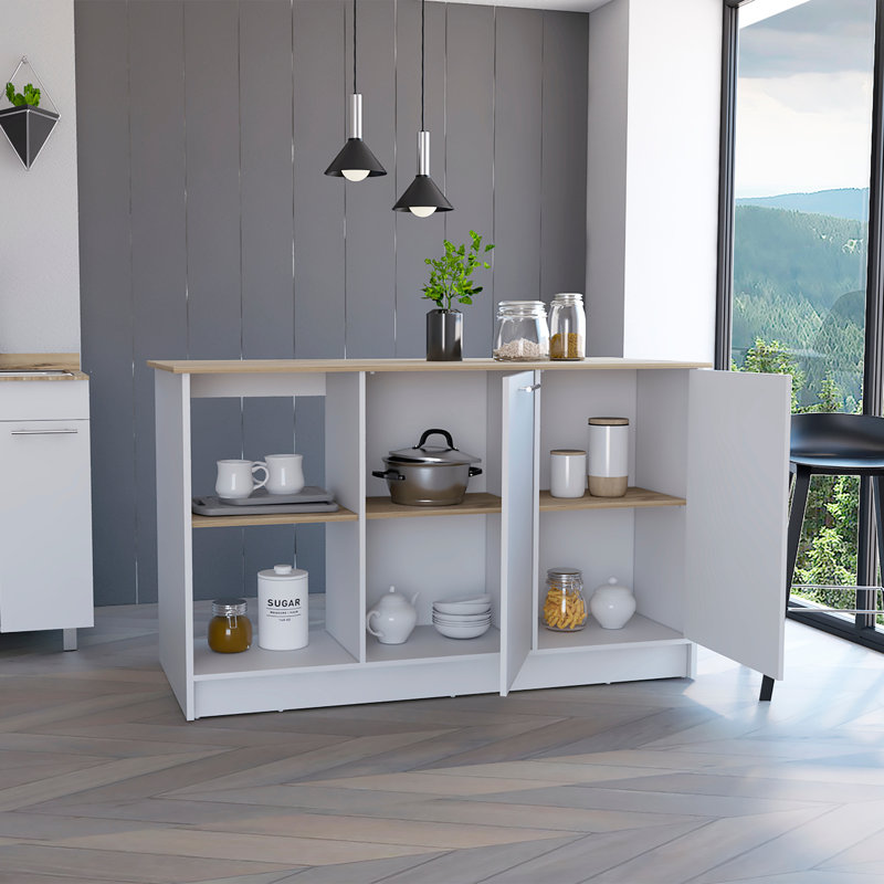 Kitchen Island, Kitchen, White / Light Oak