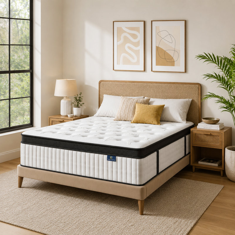 Matelas hybride moyen 12 po avec mousse à mémoire de forme et matelas dans une boîte, 12", Grand lit