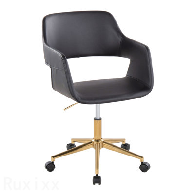 Gold Metal & Black Faux Leather Contemporary Task Office Chair